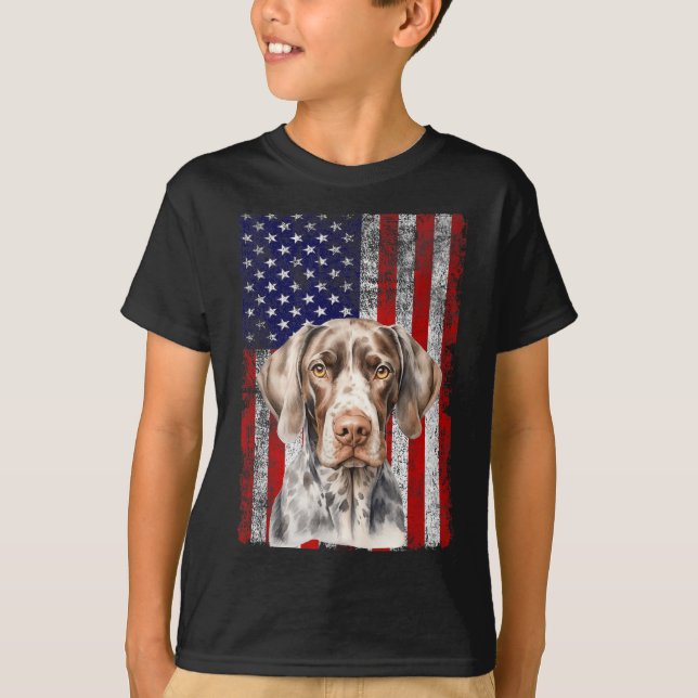 German Shorthaired Pointer Dog Lover US Flag 4th T-Shirt (Front)