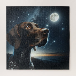 German Shorthaired Pointer Dog Nighttime Sky Moon Jigsaw Puzzle