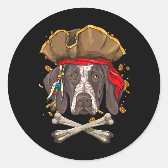 German Shorthaired Pointer Dog Pirate Jolly Roger Classic Round Sticker (Front)