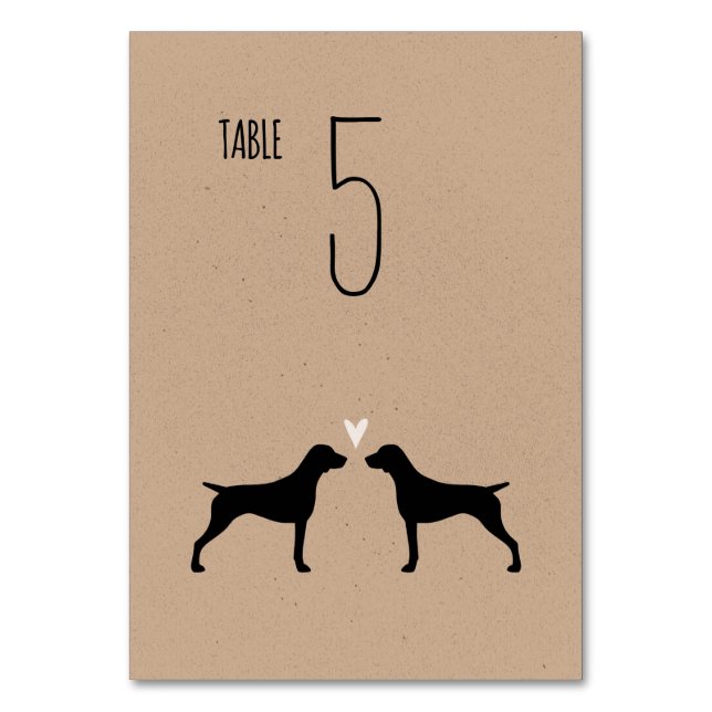 German Shorthaired Pointer Dog Silhouettes Wedding Table Number (Front)