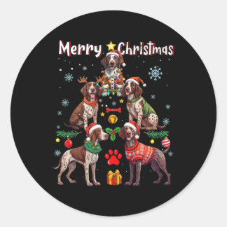 German Shorthaired Pointer Dogs Merry Christmas Tr Classic Round Sticker