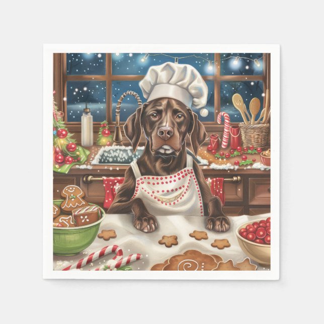 German Shorthaired Pointer Holiday Baking: Festive Napkin (Front)