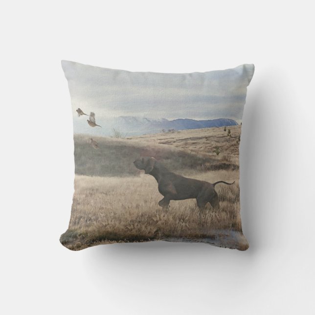 German Shorthaired Pointer hunt quail , Art   Cushion (Front)