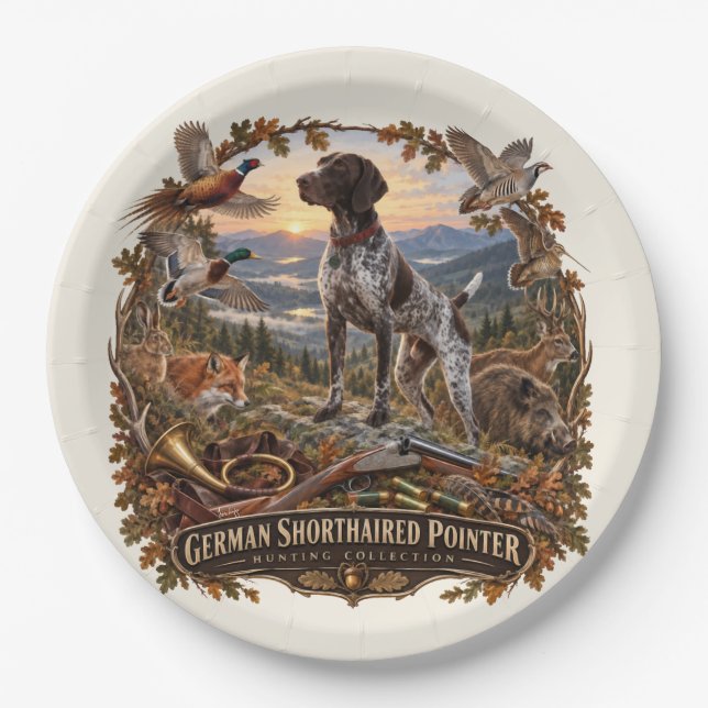 German Shorthaired Pointer– Hunting Collection Paper Plate (Front)