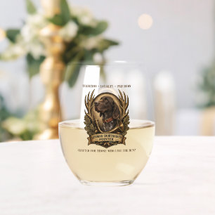 German Shorthaired Pointer, Hunting Horn Art Stemless Wine Glass