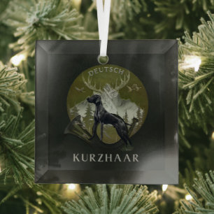 German Shorthaired Pointer , Hunting logo Glass Tree Decoration