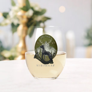 German Shorthaired Pointer , Hunting logo Stemless Wine Glass