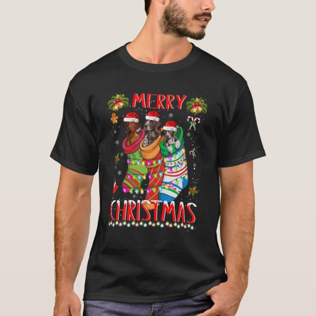 German Shorthaired Pointer In Shocks Christmas Fun T-Shirt (Front)