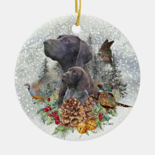 German Shorthaired Pointer in winter  Ceramic Tree Decoration