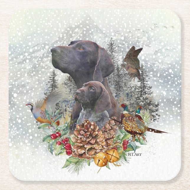 German Shorthaired Pointer in winter     Square Paper Coaster (Front)