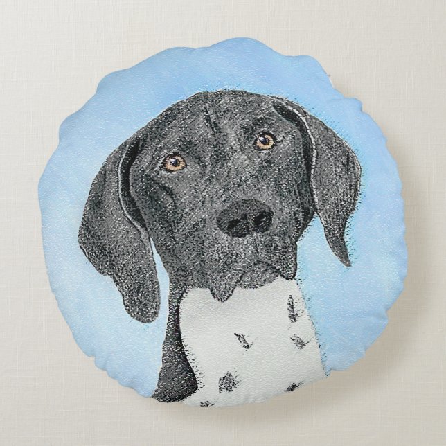 German Shorthaired Pointer Painting - Original Art Round Cushion (Back)