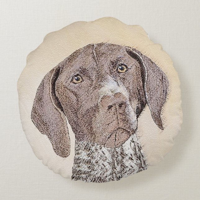 German Shorthaired Pointer Painting - Original Art Round Cushion (Back)