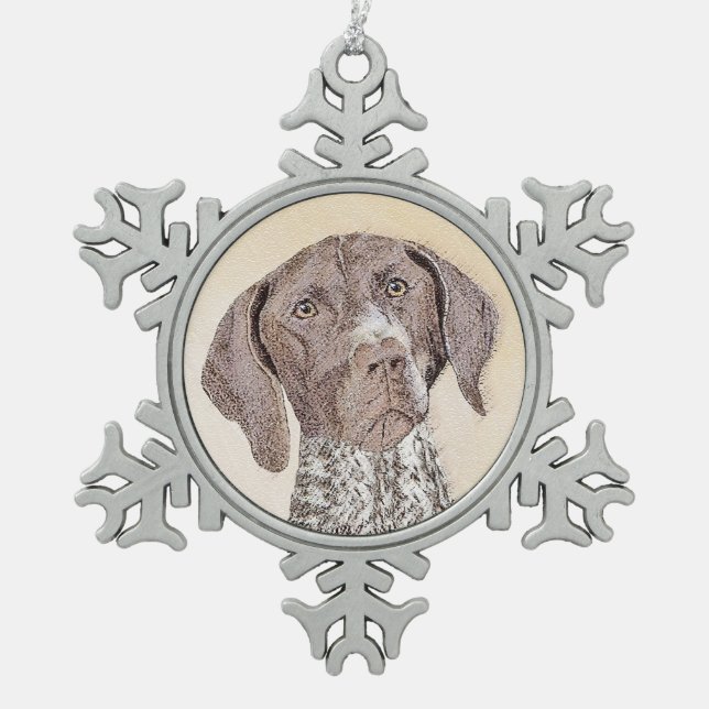 German Shorthaired Pointer Painting - Original Art Snowflake Pewter Christmas Ornament (Front)