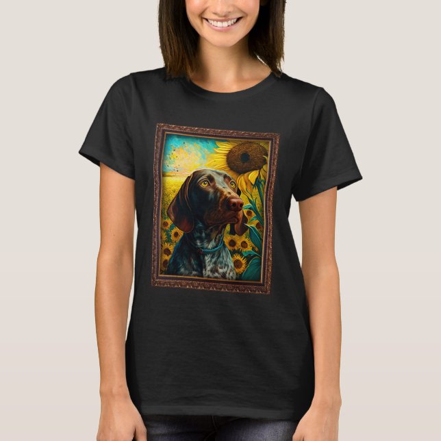 German Shorthaired Pointer Painting Sunflower Flow T-Shirt (Front)
