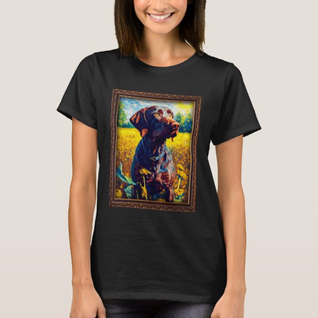 German Shorthaired Pointer Painting Sunflower Flow T-Shirt (Front)