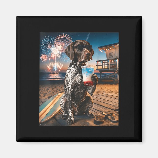German shorthaired pointer patriotic beach magnet (Front)