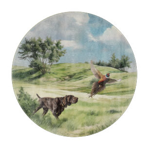 German Shorthaired Pointer Pointing at a Pheasant Cutting Board