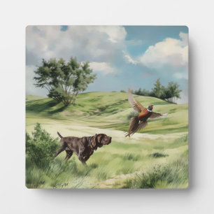 German Shorthaired Pointer Pointing at a Pheasant Plaque