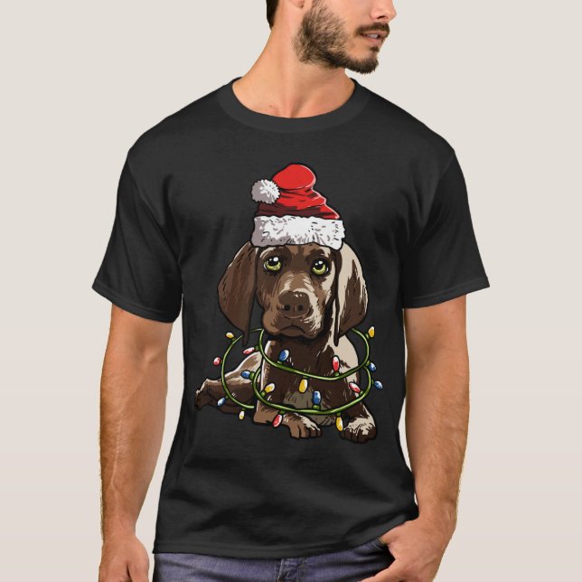 German Shorthaired Pointer Santa Christmas Tree Li T-Shirt (Front)