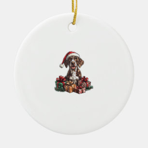 German Shorthaired Pointer Santa Hat Christmas GSP Ceramic Tree Decoration