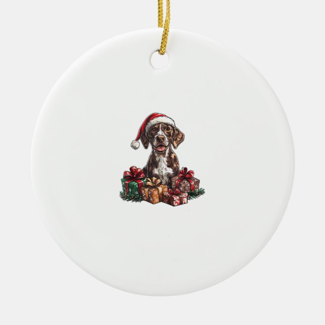 German Shorthaired Pointer Santa Hat Christmas GSP Ceramic Tree Decoration (Front)