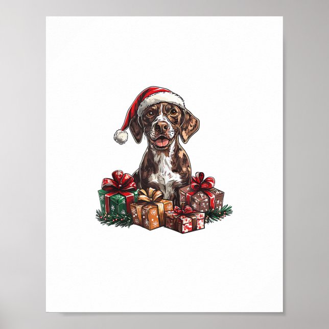German Shorthaired Pointer Santa Hat Christmas GSP Poster (Front)