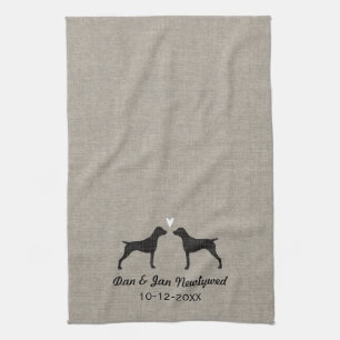 German Shorthaired Pointer Silhouettes with Heart Tea Towel