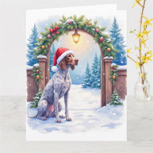 German Shorthaired Pointer Snowy Gate Santa Hat Card