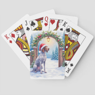 German Shorthaired Pointer Snowy Gate Santa Hat Playing Cards