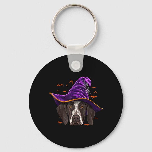 German Shorthaired Pointer Witch Funny Halloween Key Ring (Front)