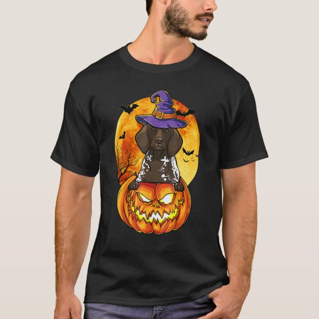 German Shorthaired Pointer Witch Pumpkin Halloween T-Shirt (Front)