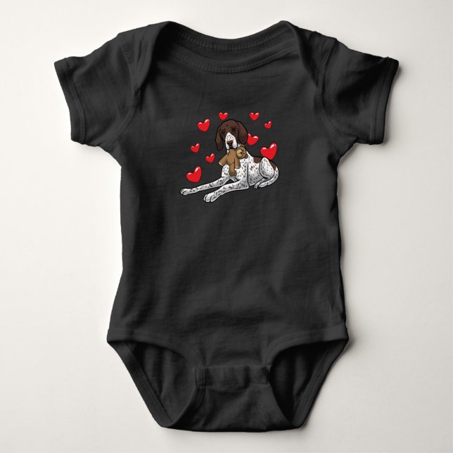 German Shorthaired Pointer with Stuffed Animal Baby Bodysuit (Front)