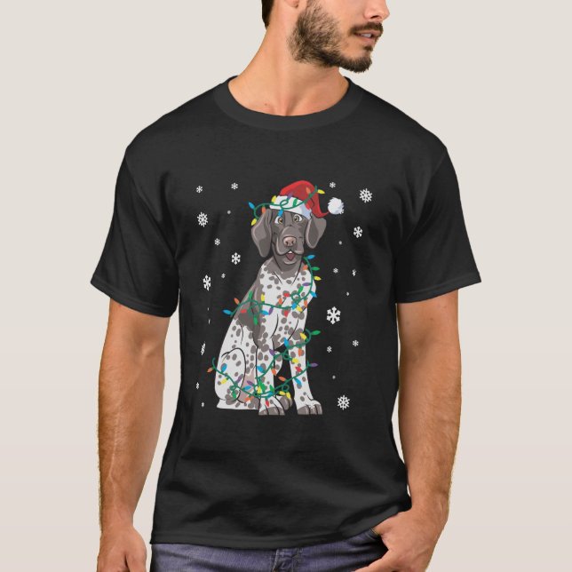 German Shorthaired Pointer Wrapped In Christmas Li T-Shirt (Front)