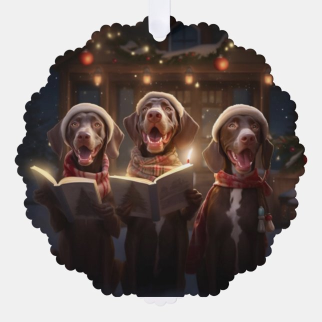 German Shorthaired Pointers Christmas Caroling Tree Decoration Card (Front)