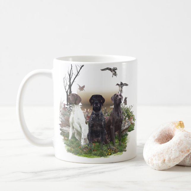 German Shorthaired Pointers (GSP), a hunting pheas Coffee Mug (With Donut)