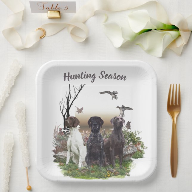 German Shorthaired Pointers (GSP), a hunting pheas Paper Plate (Wedding)