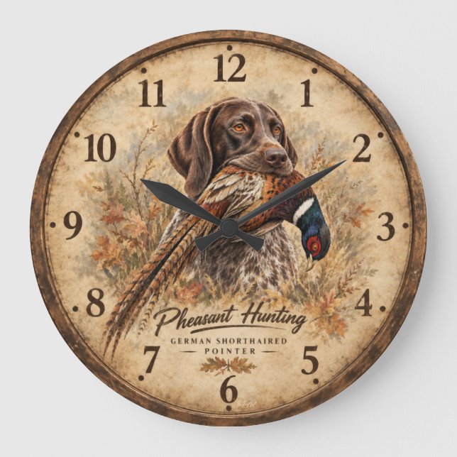 German Shorthaired Pointers  Large Clock (Front)
