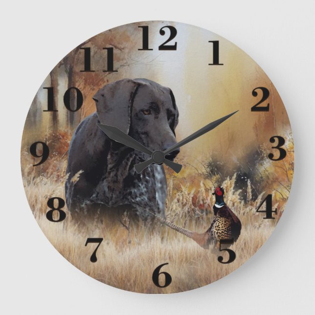 German Shorthaired Pointers  Large Clock (Front)
