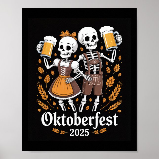 German Skeleton Halloween Lederhosen Funny 2025  Poster (Front)