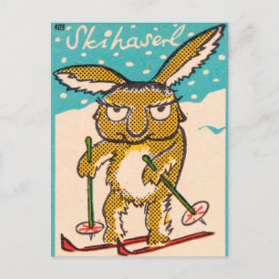German Ski Bunny Postcard