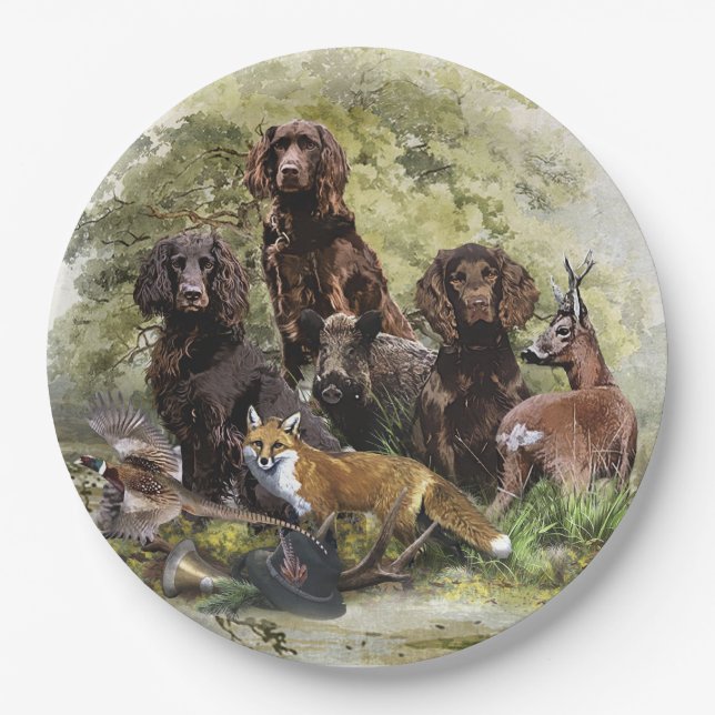 German Spaniels (  Deutscher Wachtelhund ) Paper Plate (Front)