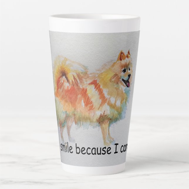 German Spitz Dog 'I Smile Because I Can' Card Latte Mug (Front)