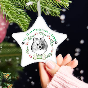 German Spitz Dog Personalised Hand Drawing Ceramic Tree Decoration