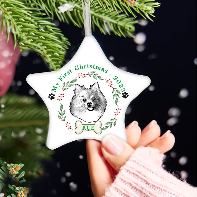 German Spitz Dog Personalised Hand Drawing Ceramic Tree Decoration (Creator Uploaded)