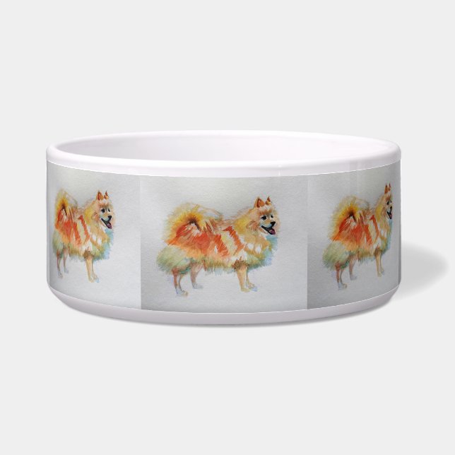 German Spitz Pomeranian Watercolor Large Pet Bowl (Front)