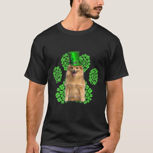 German Spitz Shamrock Paw Clovers St Patrick's Day T-Shirt (Front)