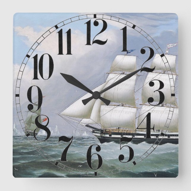 German Whaling Ships Diana & Anne 1800's Square Wall Clock (Front)