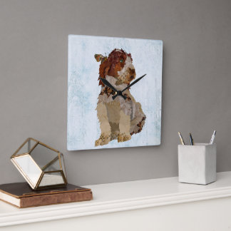 GERMAN WIRED HAIR DOG & BUTTERFLY SQUARE WALL CLOCK