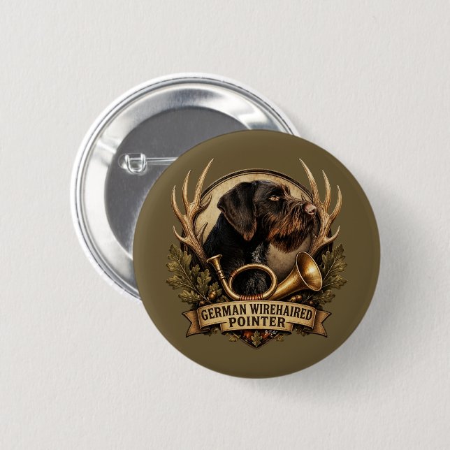 German Wirehaired Pointer 6 Cm Round Badge (Front & Back)