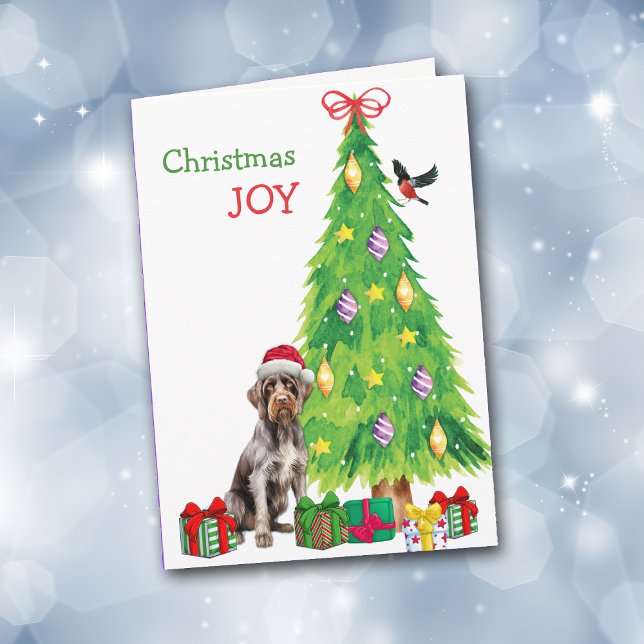 German Wirehaired Pointer, Bird and Christmas Tree Holiday Card (Creator Uploaded)